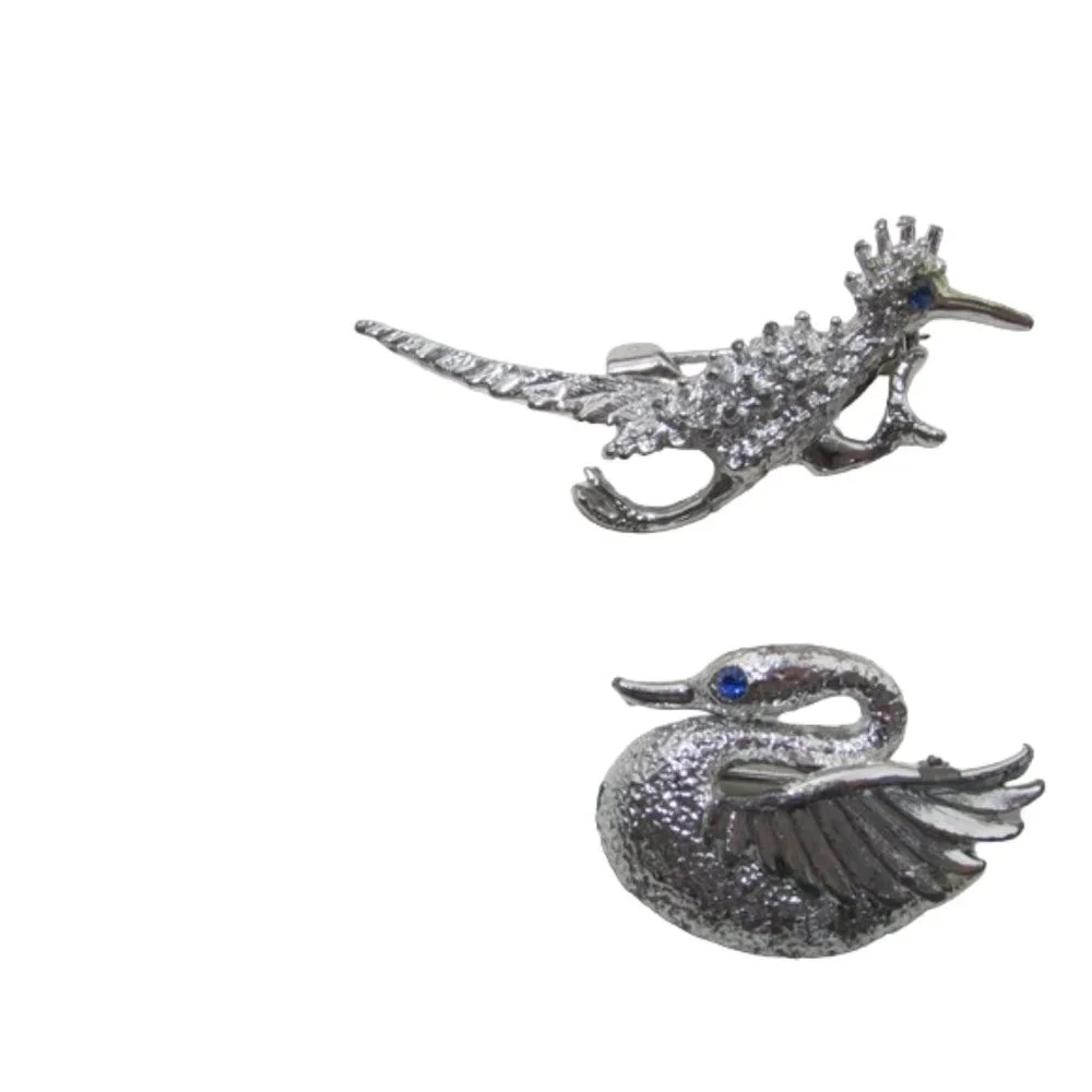 Vintage silver tone‎ pins brooch Gerry Swan blue eye + Roadrunner